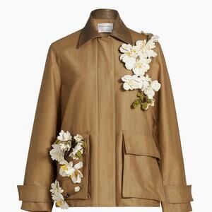 NWT Oscar de la Renta Runway Floral Appliqué Barn Jacket - Size L